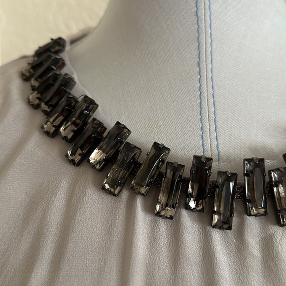 Zara Light Taupe Smoky Gem Bejeweled Neckline Sleeveless Shell Tank Top Small - Picture 4 of 8